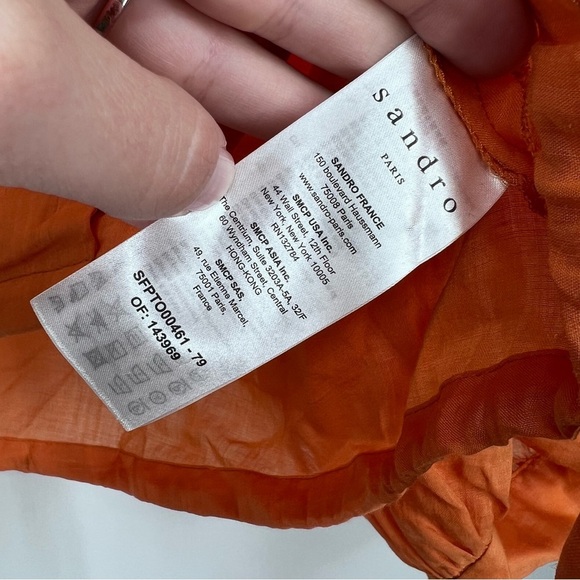 Sandro Orange Evana Side Tie Gathered Hem Crop Top - Picture 7 of 9